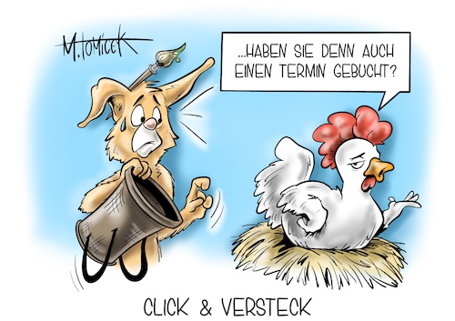 Cartoon: Click and Versteck (medium) by Mirco Tomicek tagged ostern,osterhase,osterferien,osterurlaub,hase,ostereier,eier,huhn,tier,tiere,nest,lockdown,corona,covid19,shutdown,pandemie,bund,länder,verlängerung,verlängerungen,angela,merkel,konferenz,gipfel,coronagipfel,urlaub,reise,reisen,kurzurlaub,feiertage,april,kontakte,kontakt,ausgangssperre,ausgang,click,and,collect,meet,kontaktbeschränkungen,beschränkungen,einzelhandel,handel,läden,cartoon,karikatur,pressekarikatur,mirco,tomicek,ostern,osterhase,osterferien,osterurlaub,hase,ostereier,eier,huhn,tier,tiere,nest,lockdown,corona,covid19,shutdown,pandemie,bund,länder,verlängerung,verlängerungen,angela,merkel,konferenz,gipfel,coronagipfel,urlaub,reise,reisen,kurzurlaub,feiertage,april,kontakte,kontakt,ausgangssperre,ausgang,click,and,collect,meet,kontaktbeschränkungen,beschränkungen,einzelhandel,handel,läden,cartoon,karikatur,pressekarikatur,mirco,tomicek