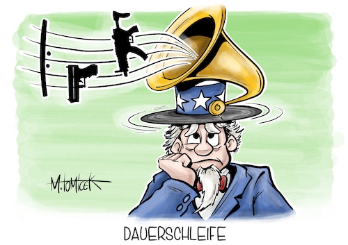 Cartoon: Dauerschleife (medium) by Mirco Tomicek tagged schüsse,usa,amerika,uncle,sam,waffen,lobby,waffe,pistole,terror,geschosse,bewaffnet,gewalt,waffengewalt,erschießung,cartoon,karikatur,pressekarikatur,mirco,tomicek,schüsse,usa,amerika,uncle,sam,waffen,lobby,waffe,pistole,terror,geschosse,bewaffnet,gewalt,waffengewalt,erschießung,cartoon,karikatur,pressekarikatur,mirco,tomicek