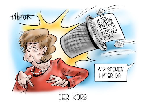 Cartoon: Der Korb (medium) by Mirco Tomicek tagged angela,merkel,corona,gipfel,coronagipfel,covid19,konferenz,ministerpräsidentenkonferenz,länderchefs,länder,chefs,kanzlerin,kanzleramt,bund,bundesregierung,verschärfungen,maßnahmen,notbremse,infektionsschutzgesetz,gesetz,schutzgesetz,infektion,pandemie,lockdown,shutdown,regeln,pandemieregelungen,bundesgesetz,politik,cartoon,karikatur,pressekarikatur,mirco,tomicek,angela,merkel,corona,gipfel,coronagipfel,covid19,konferenz,ministerpräsidentenkonferenz,länderchefs,länder,chefs,kanzlerin,kanzleramt,bund,bundesregierung,verschärfungen,maßnahmen,notbremse,infektionsschutzgesetz,gesetz,schutzgesetz,infektion,pandemie,lockdown,shutdown,regeln,pandemieregelungen,bundesgesetz,politik,cartoon,karikatur,pressekarikatur,mirco,tomicek