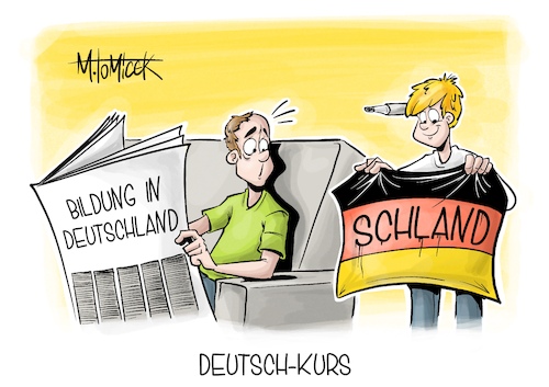 Cartoon: Deutsch-Kurs (medium) by Mirco Tomicek tagged bildung,bildungsbericht,in,deutschland,schüler,bildungsminister,schule,em,europa,europameisterschaft,schland,fan,fußball,fußballfan,fans,cartoon,karikatur,pressekarikatur,mirco,tomicek,bildung,bildungsbericht,in,deutschland,schüler,bildungsminister,schule,em,europa,europameisterschaft,schland,fan,fußball,fußballfan,fans,cartoon,karikatur,pressekarikatur,mirco,tomicek