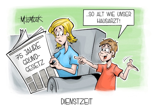 Cartoon: Dienstzeit (medium) by Mirco Tomicek tagged 75,jahr,grundgesetz,gesetze,deutschland,geburtstag,bundeskabinett,kabinett,hausärzte,hausarzt,praxen,arztpraxen,dorf,ärztin,arzt,gesundheit,gesundheitspolitik,versorgung,lauterbach,karikatur,pressekarikatur,cartoon,mirco,tomicek,75,jahr,grundgesetz,gesetze,deutschland,geburtstag,bundeskabinett,kabinett,hausärzte,hausarzt,praxen,arztpraxen,dorf,ärztin,arzt,gesundheit,gesundheitspolitik,versorgung,lauterbach,karikatur,pressekarikatur,cartoon,mirco,tomicek