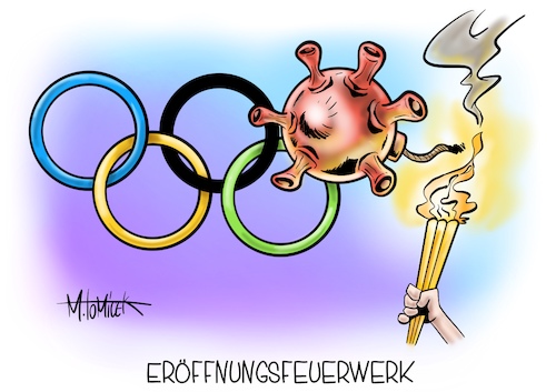 Cartoon: Eröffnungsfeuerwerk (medium) by Mirco Tomicek tagged olympia,olympische,olympischen,spiele,ringe,tokio,eröffnung,öffnung,eröffnungsfeier,feier,sommerspiele,eröffnungsfeuerwerk,corona,pandemie,virus,ansteckungsgefahr,ansteckung,inzidenz,inzidenzswert,infektionszahl,infektion,höchster,stand,sport,cartoon,karikatur,pressekarikatur,mirco,tomicek,olympia,olympische,olympischen,spiele,ringe,tokio,eröffnung,öffnung,eröffnungsfeier,feier,sommerspiele,eröffnungsfeuerwerk,corona,pandemie,virus,ansteckungsgefahr,ansteckung,inzidenz,inzidenzswert,infektionszahl,infektion,höchster,stand,sport,cartoon,karikatur,pressekarikatur,mirco,tomicek