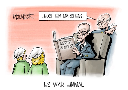 Cartoon: Es war einmal (medium) by Mirco Tomicek tagged angela,merkel,buch,memoiren,freiheit,bücher,wahlkampf,neuwahlen,neuwahl,olaf,scholz,friedrich,merz,cdu,union,spd,märchen,michel,karikatur,pressekarikatur,cartoon,mirco,tomicek,angela,merkel,buch,memoiren,freiheit,bücher,wahlkampf,neuwahlen,neuwahl,olaf,scholz,friedrich,merz,cdu,union,spd,märchen,michel,karikatur,pressekarikatur,cartoon,mirco,tomicek