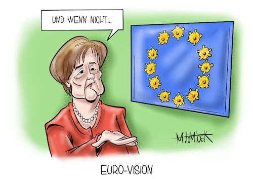 Cartoon: Euro-Vision (medium) by Mirco Tomicek tagged bundeskanzlerin,angela,merkel,cdu,eu,gipfel,gipfeltreffen,corona,covid19,kommission,kollegen,europa,gemeinsam,zusammen,europäische,lösung,impfung,impfstoffe,eindämmung,homeoffice,lockdown,shutdown,virus,viren,politiker,länder,staatschefs,staaten,einreise,reise,grenzen,grenzkontrollen,maßnahmen,impfpass,gesundheitskontrollen,kontrollen,cartoon,karikatur,pressekarikatur,mirco,tomicek,bundeskanzlerin,angela,merkel,cdu,eu,gipfel,gipfeltreffen,corona,covid19,kommission,kollegen,europa,gemeinsam,zusammen,europäische,lösung,impfung,impfstoffe,eindämmung,homeoffice,lockdown,shutdown,virus,viren,politiker,länder,staatschefs,staaten,einreise,reise,grenzen,grenzkontrollen,maßnahmen,impfpass,gesundheitskontrollen,kontrollen,cartoon,karikatur,pressekarikatur,mirco,tomicek