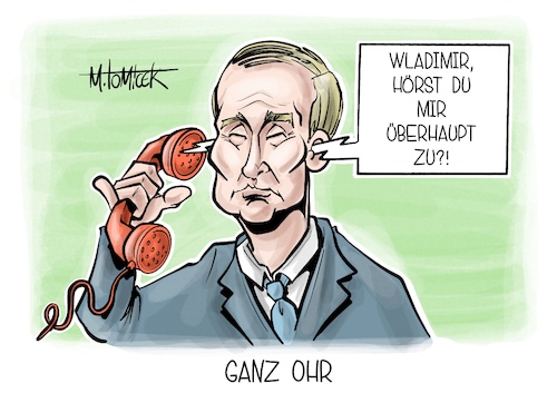Cartoon: Ganz Ohr (medium) by Mirco Tomicek tagged ukraine,krieg,russland,usa,waffenruhe,frieden,friedensverhandlungen,friedensgespräch,telefonat,telefonieren,donald,trump,wladimir,putin,karikatur,pressekarikatur,cartoon,mirco,tomicek,ukraine,krieg,russland,usa,waffenruhe,frieden,friedensverhandlungen,friedensgespräch,telefonat,telefonieren,donald,trump,wladimir,putin,karikatur,pressekarikatur,cartoon,mirco,tomicek