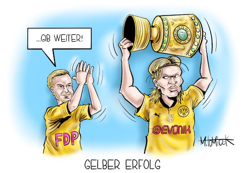 Cartoon: Gelber Erfolg (medium) by Mirco Tomicek tagged fdp,christian,lindner,partei,parteitag,ergebnis,ergebnisse,politik,umfrage,bundestag,bvb,borussia,dortmund,dfb,pokal,pokalsieg,sieger,deutscher,fußball,bund,erling,haaland,rb,leipzig,cartoon,karikatur,pressekarikatur,mirco,tomicek,fdp,christian,lindner,partei,parteitag,ergebnis,ergebnisse,politik,umfrage,bundestag,bvb,borussia,dortmund,dfb,pokal,pokalsieg,sieger,deutscher,fußball,bund,erling,haaland,rb,leipzig,cartoon,karikatur,pressekarikatur,mirco,tomicek