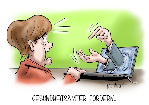 Cartoon: Gesundheitsämter fordern... (medium) by Mirco Tomicek tagged angela,merkel,gesundheitsämter,ämter,gesundheit,kluge,konzepte,ärzte,arzt,coronakrise,coronahilfe,corona,covid19,kanzlerin,kommunen,amtsleiter,berät,beraten,beratungen,videochat,konferenz,videokonferenz,computer,video,konjunktur,konjunkturpaket,karikatur,cartoon,mirco,tomicek,angela,merkel,gesundheitsämter,ämter,gesundheit,kluge,konzepte,ärzte,arzt,coronakrise,coronahilfe,corona,covid19,kanzlerin,kommunen,amtsleiter,berät,beraten,beratungen,videochat,konferenz,videokonferenz,computer,video,konjunktur,konjunkturpaket,karikatur,cartoon,mirco,tomicek