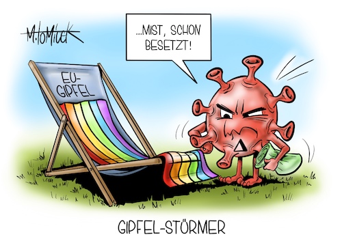 Cartoon: Gipfel-Stürmer (medium) by Mirco Tomicek tagged brüssel,eu,gipfel,gipfeltreffen,angela,merkel,staatschefs,regierungschefs,rechte,sexueller,minderheit,europa,ungarn,viktro,orban,homosexualität,regenbogen,regenbogenfarben,regenbogenflagge,lgbtqi,corona,pandemie,bekämpfung,virus,delta,variante,mutant,mutation,sommer,urlaub,urlauber,sommerurlaub,ferien,reise,reisen,cartoon,karikatur,pressekarikatur,mirco,tomicek,brüssel,eu,gipfel,gipfeltreffen,angela,merkel,staatschefs,regierungschefs,rechte,sexueller,minderheit,europa,ungarn,viktro,orban,homosexualität,regenbogen,regenbogenfarben,regenbogenflagge,lgbtqi,corona,pandemie,bekämpfung,virus,delta,variante,mutant,mutation,sommer,urlaub,urlauber,sommerurlaub,ferien,reise,reisen,cartoon,karikatur,pressekarikatur,mirco,tomicek