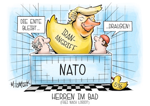 Cartoon: Herren im Bad (medium) by Mirco Tomicek tagged herren,im,bad,loriot,nahost,usa,angriff,iran,iranisches,atomlager,israel,krieg,raketen,attacken,angriffe,amerika,donald,trump,militär,eu,brüssel,gipfel,treffen,nato,den,haag,operation,orange,shield,karikatur,pressekarikatur,cartoon,mirco,tomicek,herren,im,bad,loriot,usa,angriff,iran,iranisches,atomlager,israel,krieg,raketen,attacken,angriffe,amerika,donald,trump,militär,eu,brüssel,gipfel,treffen,nato,den,haag,operation,orange,shield,karikatur,pressekarikatur,cartoon,mirco,tomicek