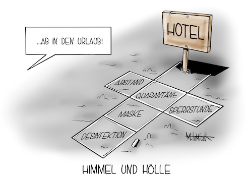 Cartoon: Himmel und Hölle (medium) by Mirco Tomicek tagged beherbergungsverbot,beherbergung,verbot,streit,länder,schutz,corona,covid19,virus,infektion,infizieren,ausbreitung,lockdown,maßnahmen,regeln,regel,angela,merkel,treffen,ministerpräsidenten,hotel,urlaub,kurzurlaub,motel,reise,reisen,ferien,herbstferien,vorkehrungen,verreisen,im,land,deutschland,risiko,risikogebiete,gebiete,karikatur,pressekarikatur,cartoon,mirco,tomicek,beherbergungsverbot,beherbergung,verbot,streit,länder,schutz,corona,covid19,virus,infektion,infizieren,ausbreitung,lockdown,maßnahmen,regeln,regel,angela,merkel,treffen,ministerpräsidenten,hotel,urlaub,kurzurlaub,motel,reise,reisen,ferien,herbstferien,vorkehrungen,verreisen,im,land,deutschland,risiko,risikogebiete,gebiete,karikatur,pressekarikatur,cartoon,mirco,tomicek