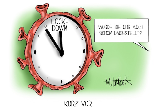 Cartoon: Kurz vor (medium) by Mirco Tomicek tagged uhrzeit,winterzeit,sommerzeit,uhr,umstellen,zeit,umstellung,zurückstellen,corona,covid19,virus,viren,infektion,infektionszahlen,infekt,ansteckung,regelen,maßnahmen,maskenpflicht,masken,coronazahlen,lockdown,lock,down,karikatur,pressekarikatur,cartoon,mirco,tomicek,uhrzeit,winterzeit,sommerzeit,uhr,umstellen,zeit,umstellung,zurückstellen,corona,covid19,virus,viren,infektion,infektionszahlen,infekt,ansteckung,regelen,maßnahmen,maskenpflicht,masken,coronazahlen,lockdown,lock,down,karikatur,pressekarikatur,cartoon,mirco,tomicek