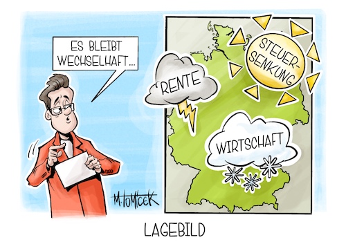 Cartoon: Lagebild (medium) by Mirco Tomicek tagged wirtschaft,wirtschaftswachstum,prognose,prognosen,bip,regierung,koalition,rentendebatte,rente,renten,union,merz,steuersenkung,steuern,senkung,karikatur,cartoon,pressekarikatur,mirco,tomicek,wirtschaft,wirtschaftswachstum,prognose,prognosen,bip,regierung,koalition,rentendebatte,rente,renten,union,merz,steuersenkung,steuern,senkung,karikatur,cartoon,pressekarikatur,mirco,tomicek