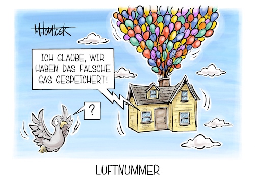 Cartoon: Luftnummer (medium) by Mirco Tomicek tagged gas,gasspeicher,speicher,speichern,heizung,heizen,rekordtief,halb,gefüllt,tief,heizkosten,oben,karikatur,cartoon,pressekarikatur,mirco,tomicek,gas,gasspeicher,speicher,speichern,heizung,heizen,rekordtief,halb,gefüllt,tief,heizkosten,oben,karikatur,cartoon,pressekarikatur,mirco,tomicek