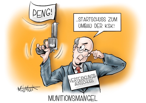 Cartoon: Munitionsmangel (medium) by Mirco Tomicek tagged skandal,ksk,kammando,spezialkräfte,umbau,umbaupläne,verteidigungsausschuss,verteidigung,ausschuss,bundestag,umgang,patronen,munition,waffen,munitionsaffäre,konsequenzen,annegret,kramp,karrenbauer,bundeswehr,cartoon,karikatur,pressekarikatur,mirco,tomicek,skandal,ksk,kammando,spezialkräfte,umbau,umbaupläne,verteidigungsausschuss,verteidigung,ausschuss,bundestag,umgang,patronen,munition,waffen,munitionsaffäre,konsequenzen,annegret,kramp,karrenbauer,bundeswehr,cartoon,karikatur,pressekarikatur,mirco,tomicek