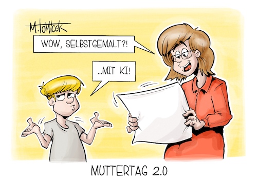 Cartoon: Muttertag 2.0 (medium) by Mirco Tomicek tagged muttertag,selbstgemaltes,bild,selbstgemalt,gebastelt,kinder,mütter,mutter,mama,ki,künstliche,intelligenz,ai,kunst,künstler,handgemacht,geschenk,muttertagsgeschenk,karikatur,cartoon,pressekarikatur,mirco,tomicek,muttertag,selbstgemaltes,bild,selbstgemalt,gebastelt,kinder,mütter,mutter,mama,ki,künstliche,intelligenz,ai,kunst,künstler,handgemacht,geschenk,muttertagsgeschenk,karikatur,cartoon,pressekarikatur,mirco,tomicek