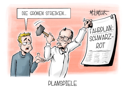 Cartoon: Planspiele (medium) by Mirco Tomicek tagged grüne,spd,union,csu,cdu,koalition,koalitionsverhandlungen,koalitionsgespräch,finanzpaket,finanz,paket,grundgesetz,schulden,schuldenbremse,rergierung,merz,verdi,tarif,tarifverhandlungen,streiks,warnstreiks,cartoon,karikatur,pressekarikatur,mirco,tomicek,grüne,spd,union,csu,cdu,koalition,koalitionsverhandlungen,koalitionsgespräch,finanzpaket,finanz,paket,grundgesetz,schulden,schuldenbremse,rergierung,merz,verdi,tarif,tarifverhandlungen,streiks,warnstreiks,cartoon,karikatur,pressekarikatur,mirco,tomicek