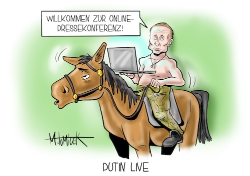 Cartoon: Putin Live (medium) by Mirco Tomicek tagged wladimir,putin,jahres,pressekonferenz,konferenz,presse,video,online,web,videochat,virtuell,fragestunde,stream,live,russland,moskau,nawalny,giftattacke,gift,kreml,attacke,corona,impfung,impfungen,covid19,impfe,russischer,präsident,pferd,reiten,reitet,digital,computer,medien,medienbericht,berichte,frage,antwort,fragen,cartoon,karikatur,pressekarikatur,mirco,tomicek,wladimir,putin,jahres,pressekonferenz,konferenz,presse,video,online,web,videochat,virtuell,fragestunde,stream,live,russland,moskau,nawalny,giftattacke,gift,kreml,attacke,corona,impfung,impfungen,covid19,impfe,russischer,präsident,pferd,reiten,reitet,digital,computer,medien,medienbericht,berichte,frage,antwort,fragen,cartoon,karikatur,pressekarikatur,mirco,tomicek