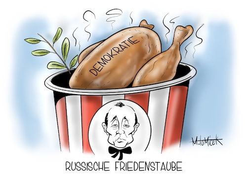 Cartoon: Russische Friedenstaube (medium) by Mirco Tomicek tagged alexej,nawalny,kreml,kritiker,verhaftung,verhaftet,in,haft,russland,wladimir,putin,moskau,russisch,unterstützer,vergiftet,demokratie,proteste,protest,demo,demonstration,demonstranten,frieden,friedenstaube,kfc,kentucky,fried,chicken,bucket,eimer,cartoon,karikatur,pressekarikatur,mirco,tomicek,alexej,nawalny,kreml,kritiker,verhaftung,verhaftet,in,haft,russland,wladimir,putin,moskau,russisch,unterstützer,vergiftet,demokratie,proteste,protest,demo,demonstration,demonstranten,frieden,friedenstaube,kfc,kentucky,fried,chicken,bucket,eimer,cartoon,karikatur,pressekarikatur,mirco,tomicek