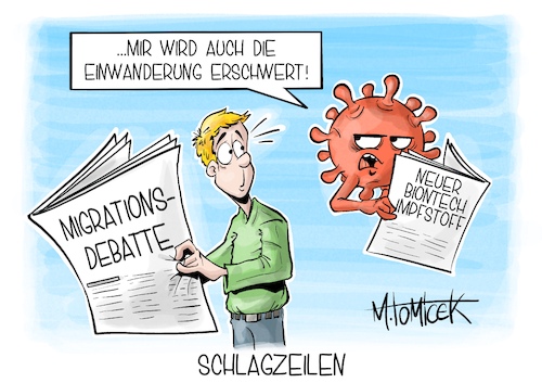 Cartoon: Schlagzeilen (medium) by Mirco Tomicek tagged migration,migrationsdebatte,politik,migrationspolitik,debatte,fdp,corona,impfstoff,biontech,impfkampagne,kampagne,impfen,impfung,herbst,karl,lauterbach,covid,virus,cartoon,karikatur,pressekarikatur,mirco,tomicek,migration,migrationsdebatte,politik,migrationspolitik,debatte,fdp,corona,impfstoff,biontech,impfkampagne,kampagne,impfen,impfung,herbst,karl,lauterbach,covid,virus,cartoon,karikatur,pressekarikatur,mirco,tomicek