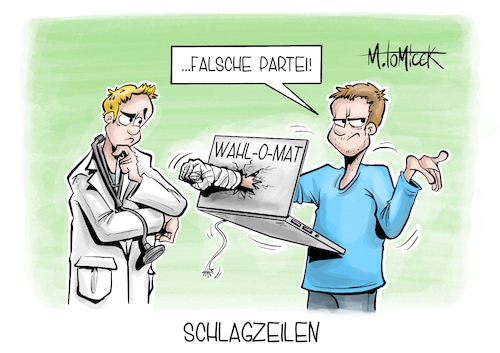 Cartoon: Schlagzeilen (medium) by Mirco Tomicek tagged politiker,wahlkampf,wahlkämpfer,gewalt,attacken,europawahl,wahl,wahlplakate,zerstörung,wahlomat,mat,partei,parteien,deutscher,ärztetag,arzt,ärzte,mediziner,karl,lauterbach,karikatur,pressekarikatur,cartoon,mirco,tomicek,politiker,wahlkampf,wahlkämpfer,gewalt,attacken,europawahl,wahl,wahlplakate,zerstörung,wahlomat,mat,partei,parteien,deutscher,ärztetag,arzt,ärzte,mediziner,karl,lauterbach,karikatur,pressekarikatur,cartoon,mirco,tomicek