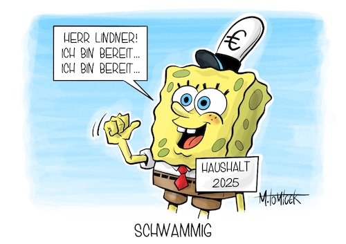 Cartoon: Schwammig (medium) by Mirco Tomicek tagged haushalt,2025,bundeshaushalt,kabinett,ampelregierung,ampel,koalition,christuan,lindner,finanzen,beschlossen,haushaltsentwurf,haushaltslöcher,spongebob,schwammkopf,karikatur,pressekarikatur,cartoon,mirco,tomicek,haushalt,2025,bundeshaushalt,kabinett,ampelregierung,ampel,koalition,christuan,lindner,finanzen,beschlossen,haushaltsentwurf,haushaltslöcher,spongebob,schwammkopf,karikatur,pressekarikatur,cartoon,mirco,tomicek