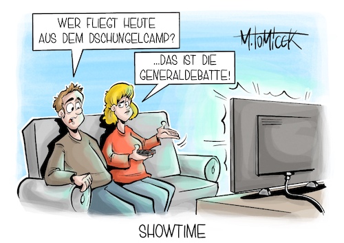 Cartoon: Showtime (medium) by Mirco Tomicek tagged generaldebatte,debatte,schlagabtausch,opposition,ampel,koalition,ampelregierung,regierung,friedrich,merz,olaf,scholz,bundestag,haushalt,bundeshaushalt,dschungelcamp,karikatur,pressekarikatur,cartoon,mirco,tomicek,generaldebatte,debatte,schlagabtausch,opposition,ampel,koalition,ampelregierung,regierung,friedrich,merz,olaf,scholz,bundestag,haushalt,bundeshaushalt,dschungelcamp,karikatur,pressekarikatur,cartoon,mirco,tomicek