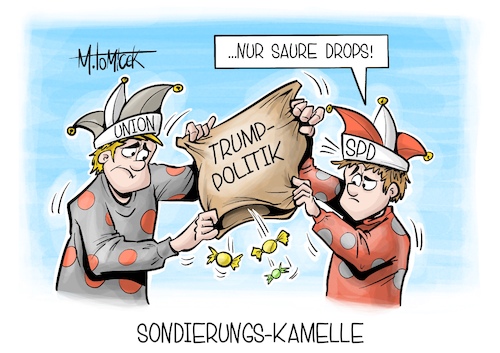 Cartoon: Sondierungs-Kamelle (medium) by Mirco Tomicek tagged karneval,straßenkarneval,fasching,fastnacht,kamelle,rosenmontagszug,rosenmontagsumzug,rosenmontag,narren,union,cdu,csu,spd,sondierung,sondierungen,sondierungsgespräche,sondierungsgespräch,donald,trump,wolodymyr,selenskyj,usa,amerika,ukraine,krieg,sondervermögen,russland,karikatur,pressekarikatur,cartoon,mirco,tomicek,karneval,straßenkarneval,fasching,fastnacht,kamelle,rosenmontagszug,rosenmontagsumzug,rosenmontag,narren,union,cdu,csu,spd,sondierung,sondierungen,sondierungsgespräche,sondierungsgespräch,donald,trump,wolodymyr,selenskyj,usa,amerika,ukraine,krieg,sondervermögen,russland,karikatur,pressekarikatur,cartoon,mirco,tomicek