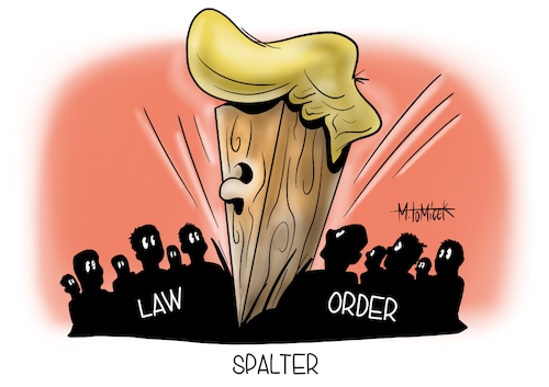 Cartoon: Spalter (medium) by Mirco Tomicek tagged donald,trump,wahl,us,usa,präsident,president,law,and,order,wahlberechtigung,brief,briefwahl,wählen,präsidentschaftswahlen,amerika,stimme,stimmung,keil,spaltung,biden,karikatur,cartoon,mirco,tomicek,donald,trump,wahl,us,usa,präsident,president,law,and,order,wahlberechtigung,brief,briefwahl,wählen,präsidentschaftswahlen,amerika,stimme,stimmung,keil,spaltung,biden,karikatur,cartoon,mirco,tomicek