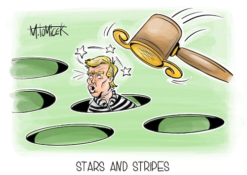 Cartoon: Stars and Stripes (medium) by Mirco Tomicek tagged donald,trump,gericht,gerichtsprozess,prozess,gerichtlich,strafe,strafprozess,jury,geschworenen,verhandlung,ex,präsident,usa,amerika,karikatur,pressekarikatur,cartoon,mirco,tomicek,donald,trump,gericht,gerichtsprozess,prozess,gerichtlich,strafe,strafprozess,jury,geschworenen,verhandlung,ex,präsident,usa,amerika,karikatur,pressekarikatur,cartoon,mirco,tomicek