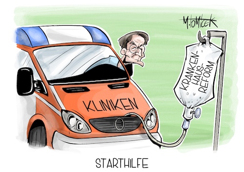 Cartoon: Starthilfe (medium) by Mirco Tomicek tagged bundesgesundheitsreform,gesundheit,kliniken,klinik,krankenhäuser,krankenhaus,ärzte,karl,lauterbach,krankenhausreform,reform,klinikreform,krankenhausrevolution,revolution,notfall,rettung,cartoon,karikatur,pressekarikatur,mirco,tomicek,bundesgesundheitsreform,gesundheit,kliniken,klinik,krankenhäuser,krankenhaus,ärzte,karl,lauterbach,krankenhausreform,reform,klinikreform,krankenhausrevolution,revolution,notfall,rettung,cartoon,karikatur,pressekarikatur,mirco,tomicek