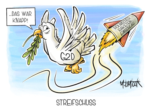 Cartoon: Streifschuss (medium) by Mirco Tomicek tagged rakete,raketeneinschlag,einschlag,polen,przewodow,nato,stoltenberg,keinen,angriff,ukrainische,luftabwehrrakete,ukraine,russland,krieg,kiew,flugabwehr,abfangrakete,g20,gipfel,cartoon,karikatur,pressekarikatur,mirco,tomicek,rakete,raketeneinschlag,einschlag,polen,przewodow,nato,stoltenberg,keinen,angriff,ukrainische,luftabwehrrakete,ukraine,russland,krieg,kiew,flugabwehr,abfangrakete,g20,gipfel,cartoon,karikatur,pressekarikatur,mirco,tomicek