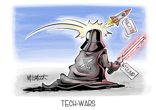 Cartoon: Tech-Wars (medium) by Mirco Tomicek tagged jeff,bezos,rakete,raketen,raumfahrt,all,weltall,blue,origin,new,glenn,elon,musk,raumraketen,tech,technik,trump,star,wars,darth,vader,karikatur,pressekarikatur,cartoon,mirco,tomicek,jeff,bezos,rakete,raketen,raumfahrt,all,weltall,blue,origin,new,glenn,elon,musk,raumraketen,tech,technik,trump,star,wars,darth,vader,karikatur,pressekarikatur,cartoon,mirco,tomicek