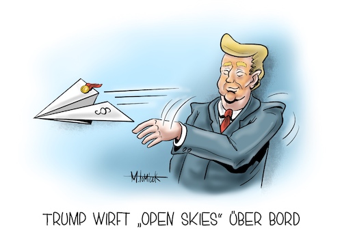 Cartoon: Trump wirft Open Skies (medium) by Mirco Tomicek tagged donald,trump,open,skies,amerika,usa,abkommen,luftüberwachung,luft,überwachung,donald,trump,open,skies,amerika,usa,abkommen,luftüberwachung,luft,überwachung
