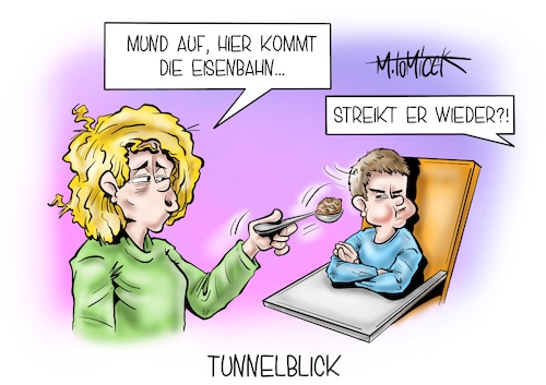 Cartoon: Tunnelblick (medium) by Mirco Tomicek tagged gdl,bahnstreik,bahn,zug,züge,streiks,streik,bahnverkehr,güterverkehr,verkehr,zugverkehr,mitglieder,montag,morgen,arbeit,niederlegen,fernverkehr,personennahverkehr,bestreiken,lokführer,lok,lokführerstreik,bahnhof,cartoon,karikatur,pressekarikatur,mirco,tomicek,gdl,bahnstreik,bahn,zug,züge,streiks,streik,bahnverkehr,güterverkehr,verkehr,zugverkehr,mitglieder,montag,morgen,arbeit,niederlegen,fernverkehr,personennahverkehr,bestreiken,lokführer,lok,lokführerstreik,bahnhof,cartoon,karikatur,pressekarikatur,mirco,tomicek