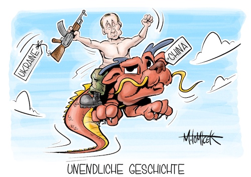 Cartoon: Unendliche Geschichte (medium) by Mirco Tomicek tagged usbekistan,china,russland,xi,jinping,wladimir,putin,ukraine,krieg,treffen,staatschefs,karikatur,cartoon,pressekarikatur,mirco,tomicek,usbekistan,china,russland,xi,jinping,wladimir,putin,ukraine,krieg,treffen,staatschefs,karikatur,cartoon,pressekarikatur,mirco,tomicek