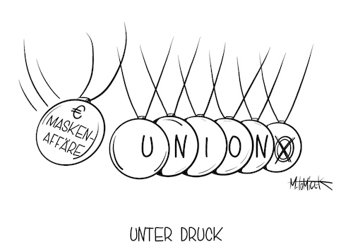 Cartoon: Unter Druck (medium) by Mirco Tomicek tagged masken,affäre,maske,maskenaffäre,mundschutz,mundnasenschutz,schutz,maskengeschäft,abgeordnete,bundestagsabgeordneten,georg,nüßlein,nikolas,löbel,union,cdu,csu,bedrängnis,opposition,aufarbeitung,profit,geld,dazu,verdienen,mandat,niederlegen,niedergelegt,bundestagsmandat,partei,landtagswahlen,landtag,wahl,wahlen,wahljahr,corona,covid19,pandemie,gewinn,cartoon,karikatur,pressekarikatur,mirco,tomicek,masken,affäre,maske,maskenaffäre,mundschutz,mundnasenschutz,schutz,maskengeschäft,abgeordnete,bundestagsabgeordneten,georg,nüßlein,nikolas,löbel,union,cdu,csu,bedrängnis,opposition,aufarbeitung,profit,geld,dazu,verdienen,mandat,niederlegen,niedergelegt,bundestagsmandat,partei,landtagswahlen,landtag,wahl,wahlen,wahljahr,corona,covid19,pandemie,gewinn,cartoon,karikatur,pressekarikatur,mirco,tomicek