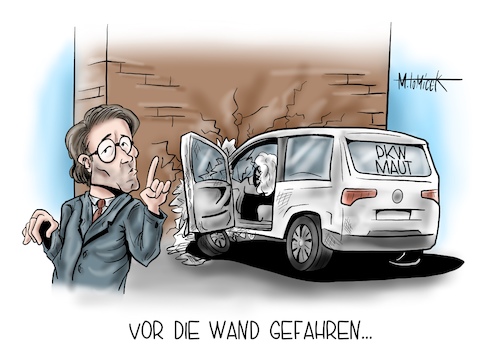 Cartoon: Vor die Wand gefahren... (medium) by Mirco Tomicek tagged andreas,scheuer,parlament,parlamentarischen,untersuchungsausschuss,scheitern,scheitert,pkw,maut,verkehrsminister,verkehr,minister,fahrzeug,auto,autobahn,protokolle,protokoll,interne,dokumente,bundesverkehrsminister,schienengipfel,eu,europa,deutschland,rede,untersuchung,debakel,karikatur,cartoon,presse,pressekarikatur,mirco,tomicek,andreas,scheuer,parlament,parlamentarischen,untersuchungsausschuss,scheitern,scheitert,pkw,maut,verkehrsminister,verkehr,minister,fahrzeug,auto,autobahn,protokolle,protokoll,interne,dokumente,bundesverkehrsminister,schienengipfel,eu,europa,deutschland,rede,untersuchung,debakel,karikatur,cartoon,presse,pressekarikatur,mirco,tomicek