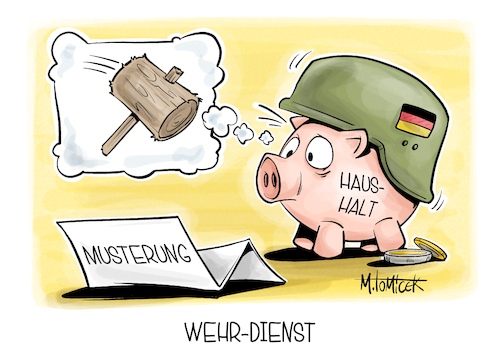 Cartoon: Wehr-Dienst (medium) by Mirco Tomicek tagged wehrdienst,wehrpflicht,debatte,modell,bundeswehr,soldaten,soldat,musterung,freiwillig,militär,verteidigung,pistorius,haushaltsausschuss,haushalt,etat,bundestag,entwurf,finanzen,karikatur,pressekarikatur,cartoon,mirco,tomicek,wehrdienst,wehrpflicht,debatte,modell,bundeswehr,soldaten,soldat,musterung,freiwillig,militär,verteidigung,pistorius,haushaltsausschuss,haushalt,etat,bundestag,entwurf,finanzen,karikatur,pressekarikatur,cartoon,mirco,tomicek