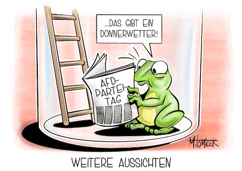 Cartoon: Weitere Aussichten (medium) by Mirco Tomicek tagged afd,parteitag,alternative,für,deutschland,essen,protest,proteste,demonstranten,demos,gegendemos,demo,politik,bundesparteitag,ausnahmezustand,wetter,unwetter,regen,niederschlag,wetterfrosch,cartoon,karikatur,pressekarikatur,mirco,tomicek,afd,parteitag,alternative,für,deutschland,essen,protest,proteste,demonstranten,demos,gegendemos,demo,politik,bundesparteitag,ausnahmezustand,wetter,unwetter,regen,niederschlag,wetterfrosch,cartoon,karikatur,pressekarikatur,mirco,tomicek