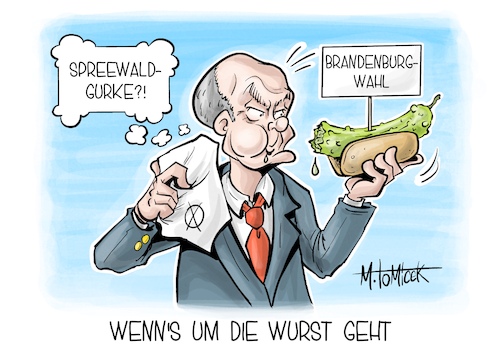 Cartoon: Wenns um die Wurst geht (medium) by Mirco Tomicek tagged wahl,brandenburg,landtagswahl,landtagswahlen,wahlen,gewählt,wähler,stimmen,spd,olaf,scholz,union,cdu,csu,afd,spreewald,gurken,karikatur,pressekarikatur,cartoon,mirco,tomicek,wahl,brandenburg,landtagswahl,landtagswahlen,wahlen,gewählt,wähler,stimmen,spd,olaf,scholz,union,cdu,csu,afd,spreewald,gurken,karikatur,pressekarikatur,cartoon,mirco,tomicek