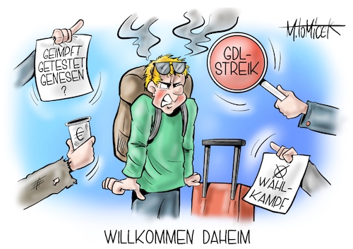 Cartoon: Willkommen daheim (medium) by Mirco Tomicek tagged ferien,sommer,sommerurlaub,sommerferien,reise,reisende,verreisen,rückreise,rückkehrer,reiserückkehrer,urlauber,urlaub,gdl,streik,streiks,zug,verspätung,bahn,bahnstreik,lokführer,lokführerstreik,lok,bahnhof,wahlkampf,wahlen,bundestagswahl,kanzlerfrage,wähler,wahlkampagne,3g,regel,corona,coronaregel,geimpft,getestet,genesen,inzidenz,cartoon,karikatur,pressekarikatur,mirco,tomicek,ferien,sommer,sommerurlaub,sommerferien,reise,reisende,verreisen,rückreise,rückkehrer,reiserückkehrer,urlauber,urlaub,gdl,streik,streiks,zug,verspätung,bahn,bahnstreik,lokführer,lokführerstreik,lok,bahnhof,wahlkampf,wahlen,bundestagswahl,kanzlerfrage,wähler,wahlkampagne,3g,regel,corona,coronaregel,geimpft,getestet,genesen,inzidenz,cartoon,karikatur,pressekarikatur,mirco,tomicek