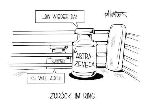 Cartoon: Zurück im Ring (medium) by Mirco Tomicek tagged astrazeneca,astra,zeneca,impfstoff,impfstopp,entwarnung,europäische,arzneimittelbehörde,ema,behörde,risiken,vorteile,vakzin,impfungen,impfen,weiter,geimpft,thrombosen,thrombose,blutgerinnsel,nebenwirkungen,wirkung,corona,covid19,sputnik,cartoon,karikatur,pressekarikatur,mirco,tomicek,astrazeneca,astra,zeneca,impfstoff,impfstopp,entwarnung,europäische,arzneimittelbehörde,ema,behörde,risiken,vorteile,vakzin,impfungen,impfen,weiter,geimpft,thrombosen,thrombose,blutgerinnsel,nebenwirkungen,wirkung,corona,covid19,sputnik,cartoon,karikatur,pressekarikatur,mirco,tomicek