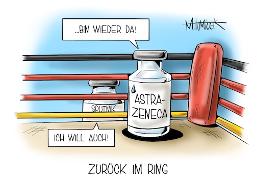 Cartoon: Zurück im Ring (medium) by Mirco Tomicek tagged astrazeneca,astra,zeneca,impfstoff,impfstopp,entwarnung,europäische,arzneimittelbehörde,ema,behörde,risiken,vorteile,vakzin,impfungen,impfen,weiter,geimpft,thrombosen,thrombose,blutgerinnsel,nebenwirkungen,wirkung,corona,covid19,sputnik,cartoon,karikatur,pressekarikatur,mirco,tomicek,astrazeneca,astra,zeneca,impfstoff,impfstopp,entwarnung,europäische,arzneimittelbehörde,ema,behörde,risiken,vorteile,vakzin,impfungen,impfen,weiter,geimpft,thrombosen,thrombose,blutgerinnsel,nebenwirkungen,wirkung,corona,covid19,sputnik,cartoon,karikatur,pressekarikatur,mirco,tomicek