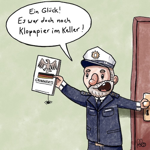 Cartoon: Klopapier im Keller (medium) by LaserLurch tagged corona,covid,grundgesetz,klopapier,justiz,polizei,pandemie