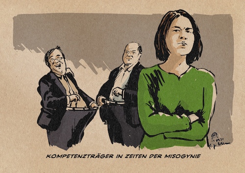 Cartoon: Baerbocks Qualifikationsmangel (medium) by Guido Kuehn tagged baerbock,scholz,laschet,btw2021,wahl,misogynie,baerbock,scholz,laschet,btw2021,wahl,misogynie