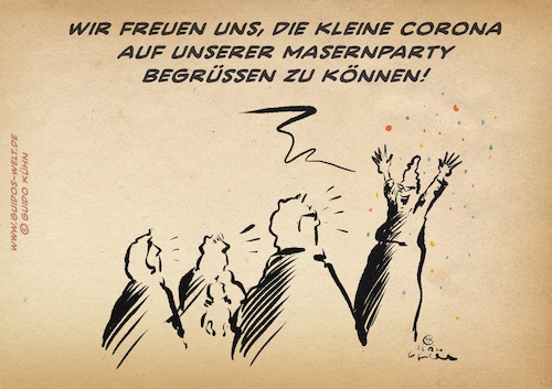 Cartoon: Corona auf der Masernparty (medium) by Guido Kuehn tagged coron,party,masernparty,hygienedemo,coron,party,masernparty,hygienedemo