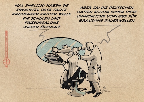 Cartoon: Es lebe die Dauerwelle! (medium) by Guido Kuehn tagged corona,covid,dritte,welle,friseure,lockerungen,corona,covid,dritte,welle,friseure,lockerungen