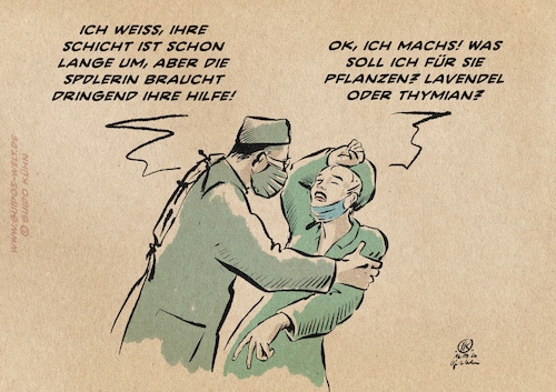Cartoon: Ich pflanz Dir eine! (medium) by Guido Kuehn tagged malu,dreyer,spd,coronaprämie,corona,pflege,malu,dreyer,spd,coronaprämie,corona,pflege