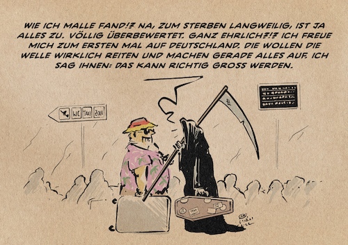 Cartoon: Malle Heimkehrer (medium) by Guido Kuehn tagged corona,covid,mallorca,malle,corona,covid,mallorca,malle