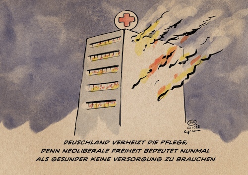 Cartoon: Pflegenotstand (medium) by Guido Kuehn tagged pflege,krankenhäuser,corona,welle,pflege,krankenhäuser,corona,welle